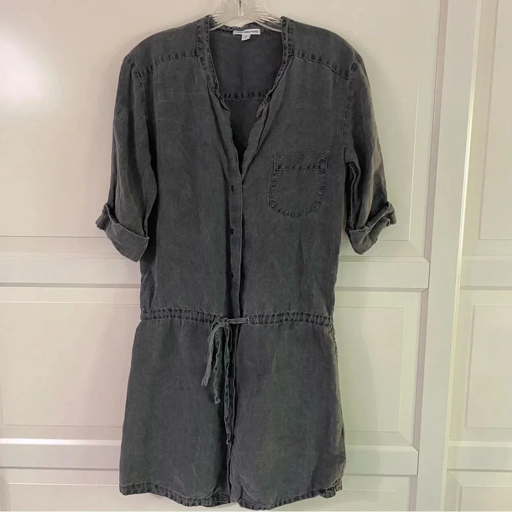 James Peres linen drawstring waist shirt dress 15232